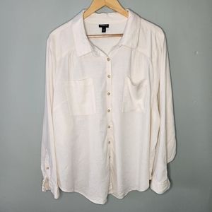 Torrid Madison Shirt Womens Plus 3X Ivory Linen Blend Button Up Blouse Classic